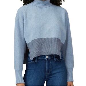 CEDRIC CHARLIER Cozy Wool Blue Cropped Ribbed Button Detail Longsleeve Sweater